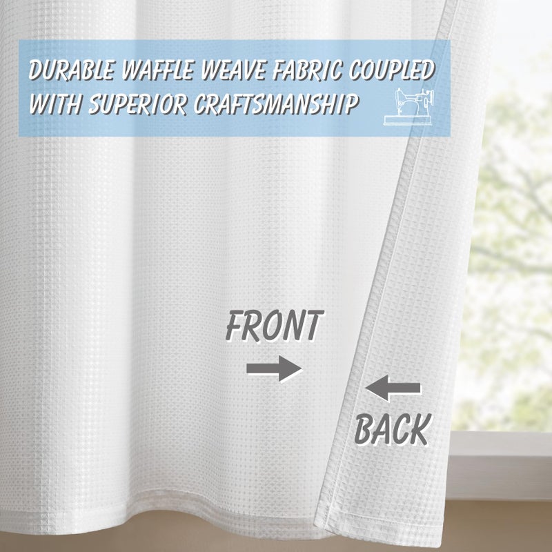 Home Queen White Waffle Bathroom Window Curtains, Water Repellent Rod Pocket Short Kitchen Drapes for Small Window, 2 Panels, 36 X 24 Each - Image 3